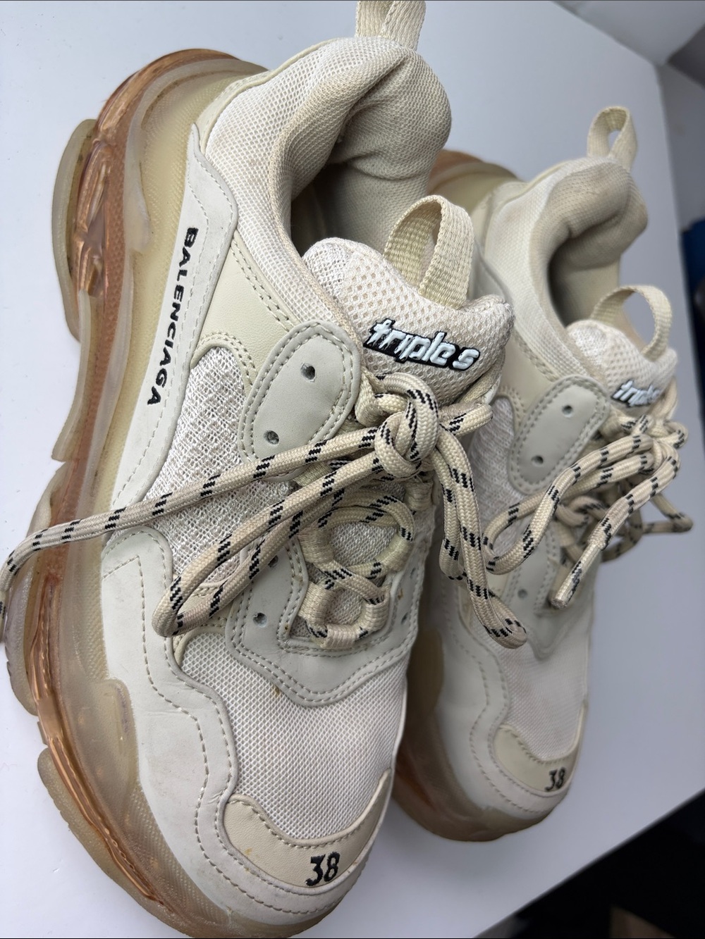 Balenciaga Off-White/Cream Triple S Sneakers with Amber Sole